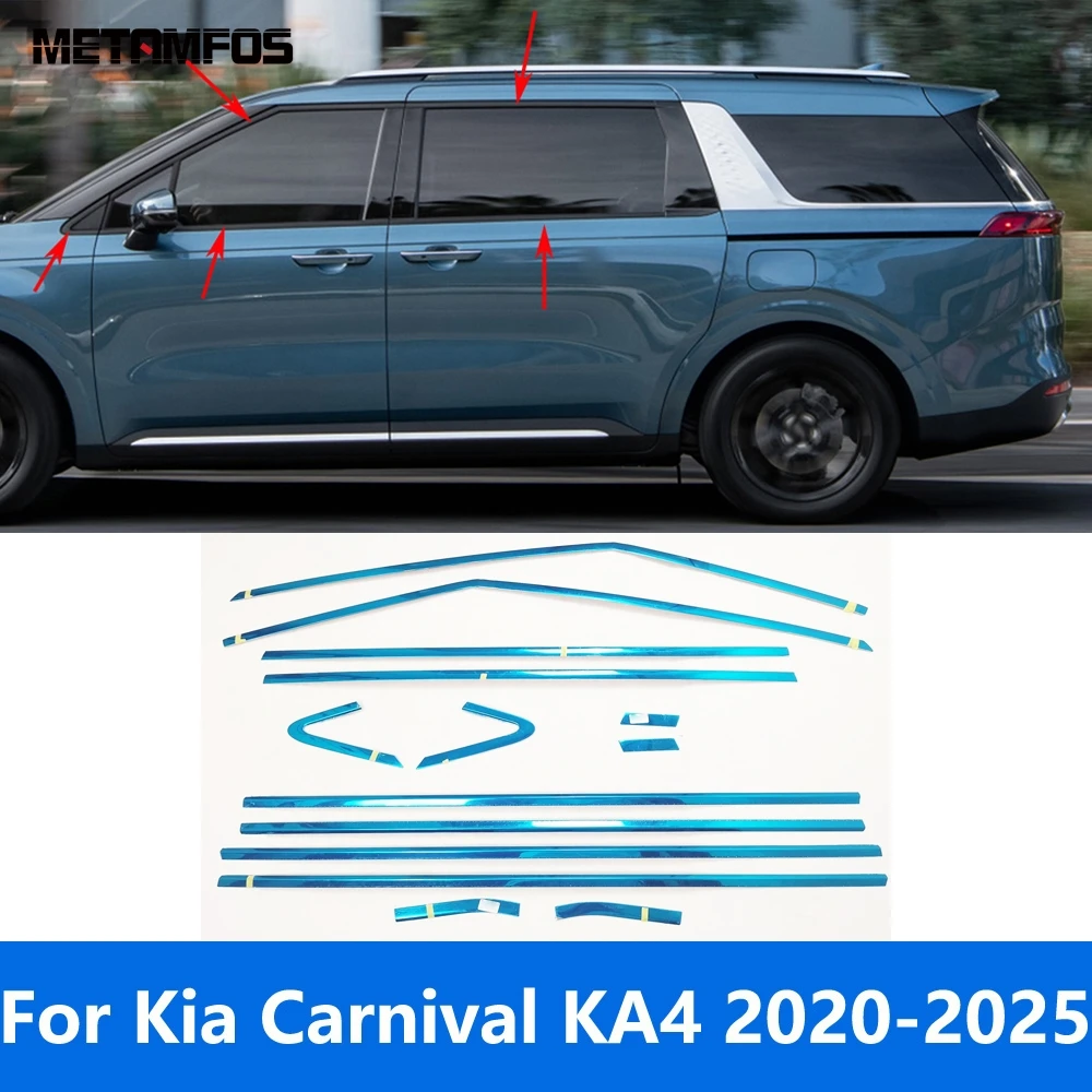 

For Kia Carnival KA4 2020 2021 2022 2023 Upper+Lower Window Sill Frame Cover Trim Decoration Sticker Accessories Car Styling