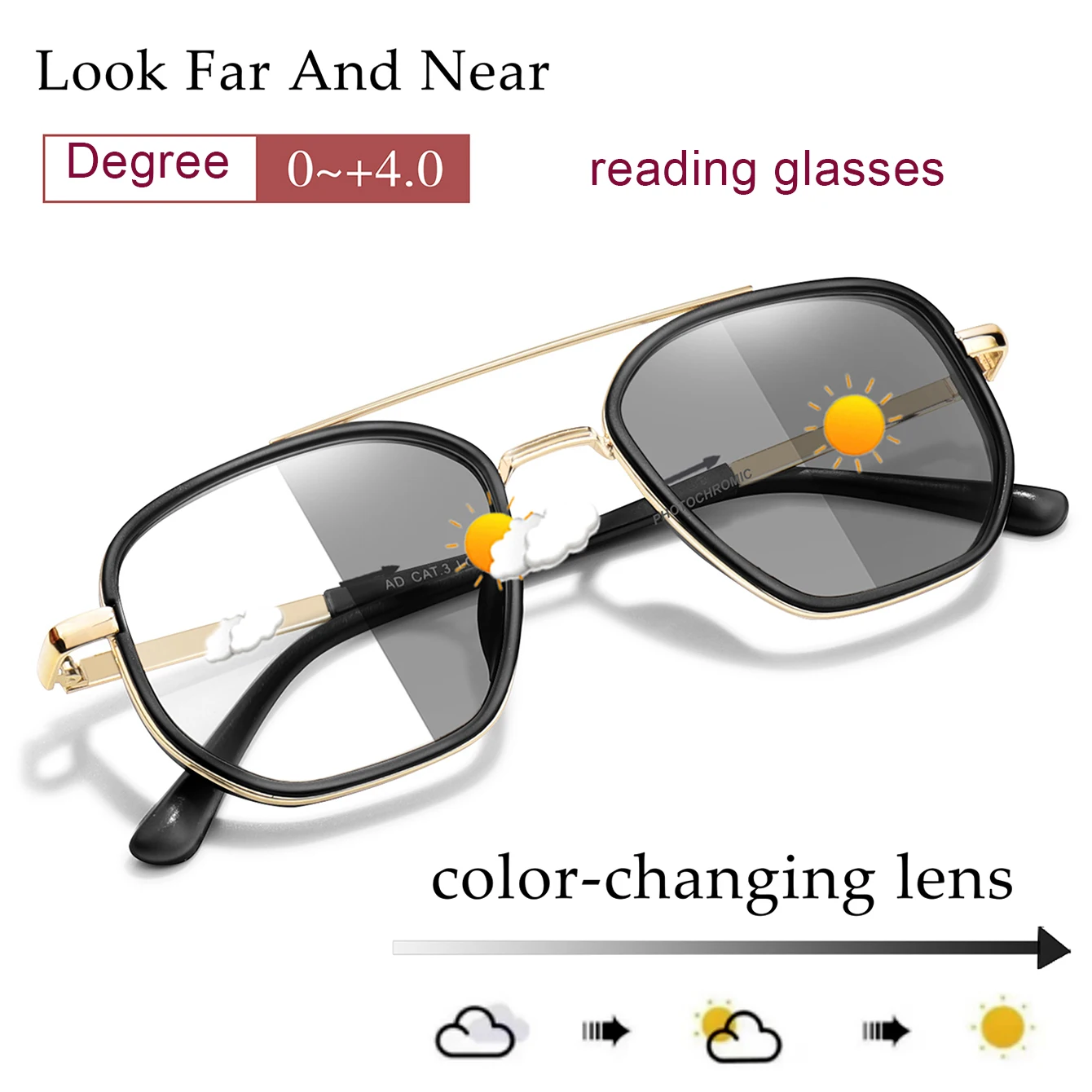 Photochrome Lesebrille Klassische Quadratische Weit Sicht Presbyopie Brillen Männer Frauen Anti Blau Licht Blockieren Ultraleichte Brillen