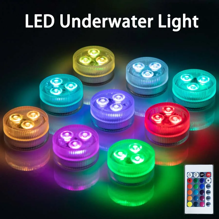 

3leds RGB LED Submersible Light Underwater Night Lamp with Remote Control Swimming Pool Light for Wedding Party Vase Bowl