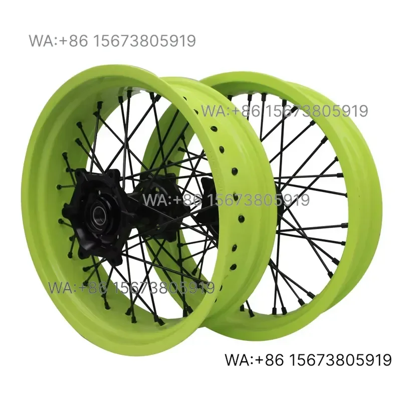 For Wmwmnu Fluorescent Yellow Supermoto Spoke Wheels 16 17 Inch  EXC SXF SX 250 300 350 450