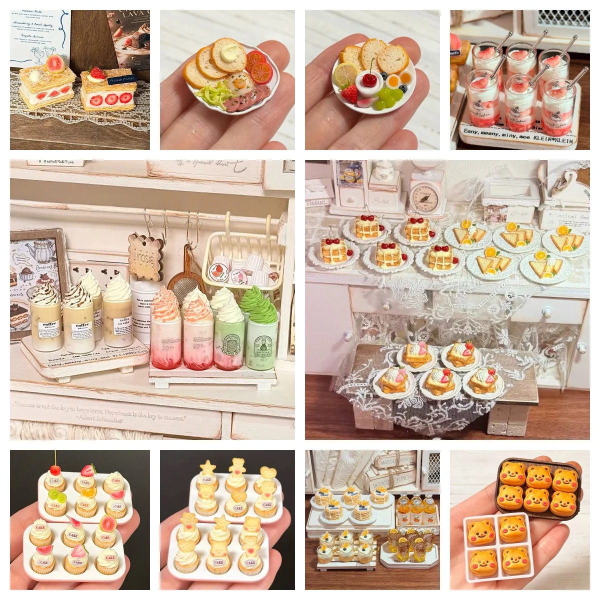 Handmade Clay Miniature Breakfast Dessert Set Realistic Toast Butter Napoleon Cake Croissant Pineapple Bun Pudding Dollhouse Toy