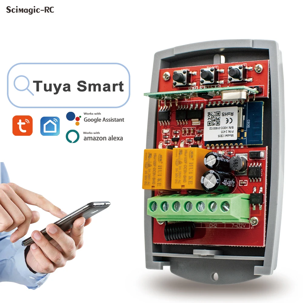 Tuya WiFi 433MHZ Receiver Garage Door Remote Control Receiver APP/RF Control Gate Receiver Switch Works With Alex Google