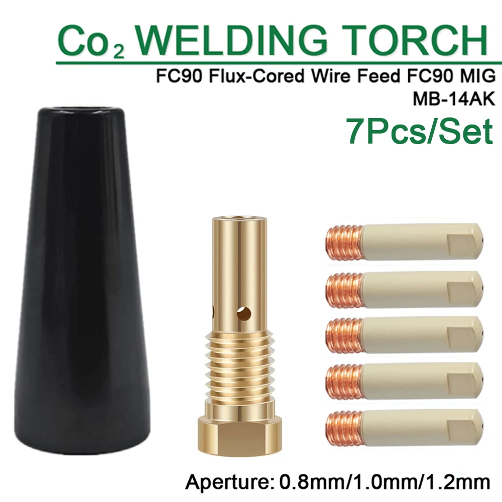 Boquilla sin gas MB-14AK de 7 piezas, 0.8/1.0/1.2mm, puntas de protección con revestimiento M6 para soldadora MIG FC90 con alimentación de alambre tubular FC90, herramientas de soldadura