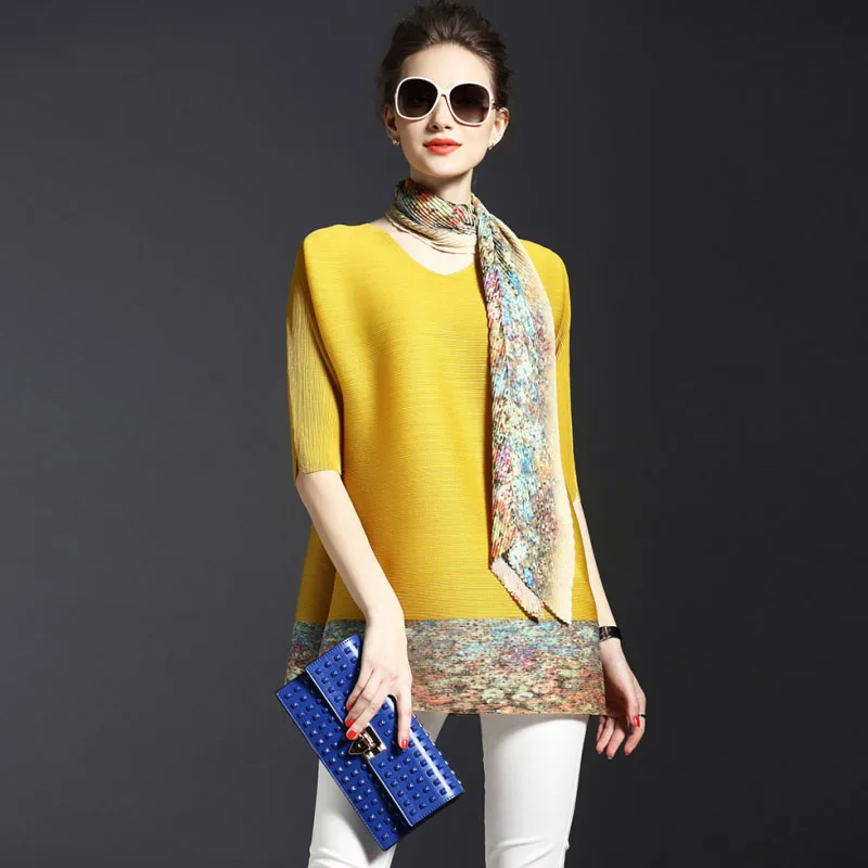 여름 여성용 티셔츠 또는 스웨트셔츠 프린트 패치워크 루즈핏 패셔너블 대형 사이즈 봄 스카프 포함 폴리에스터...