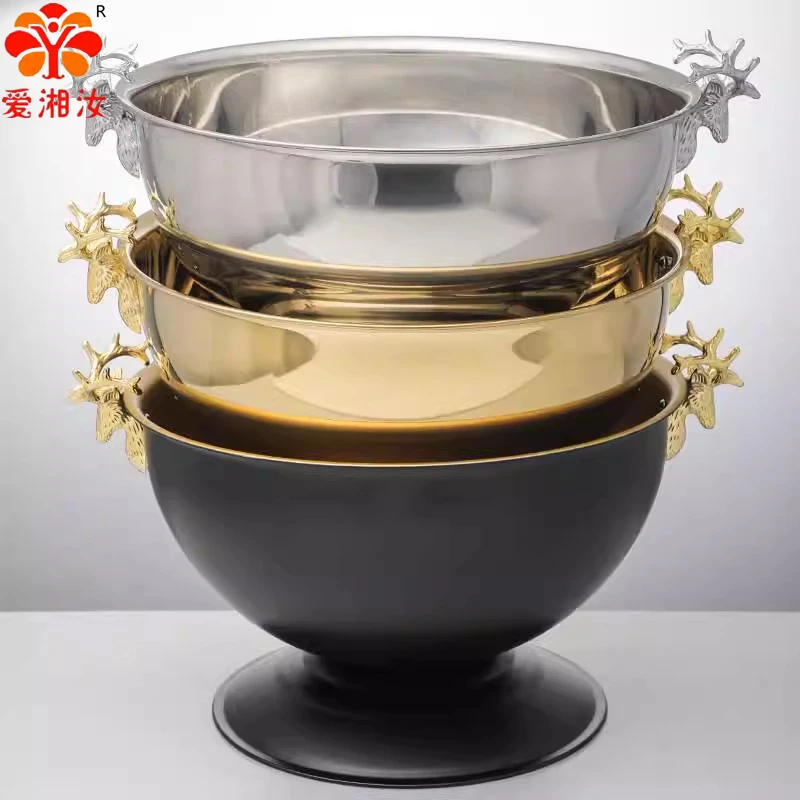 Aixiangru 13.5L Ice Bucket With Deer Head Handle Beer Holde Whiskey Wine Cooler Stainless Steel Champagne Basin Bar Accessories