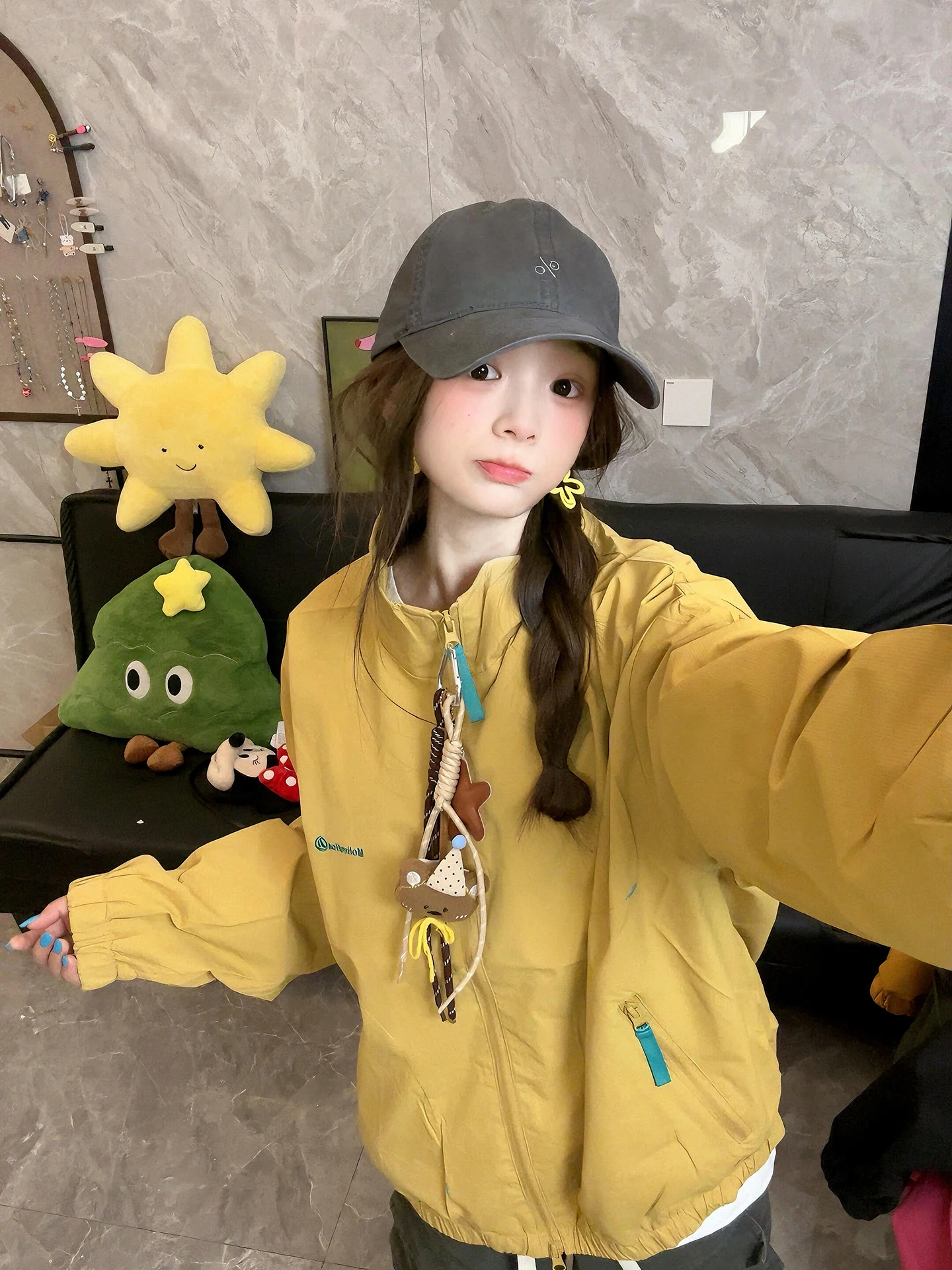 Dopne Yellow Outdoor Climbing Jaet Men's Spring Autumn Tee-Proof Workwear Casual Sle Stand Fit Polyester Fiber