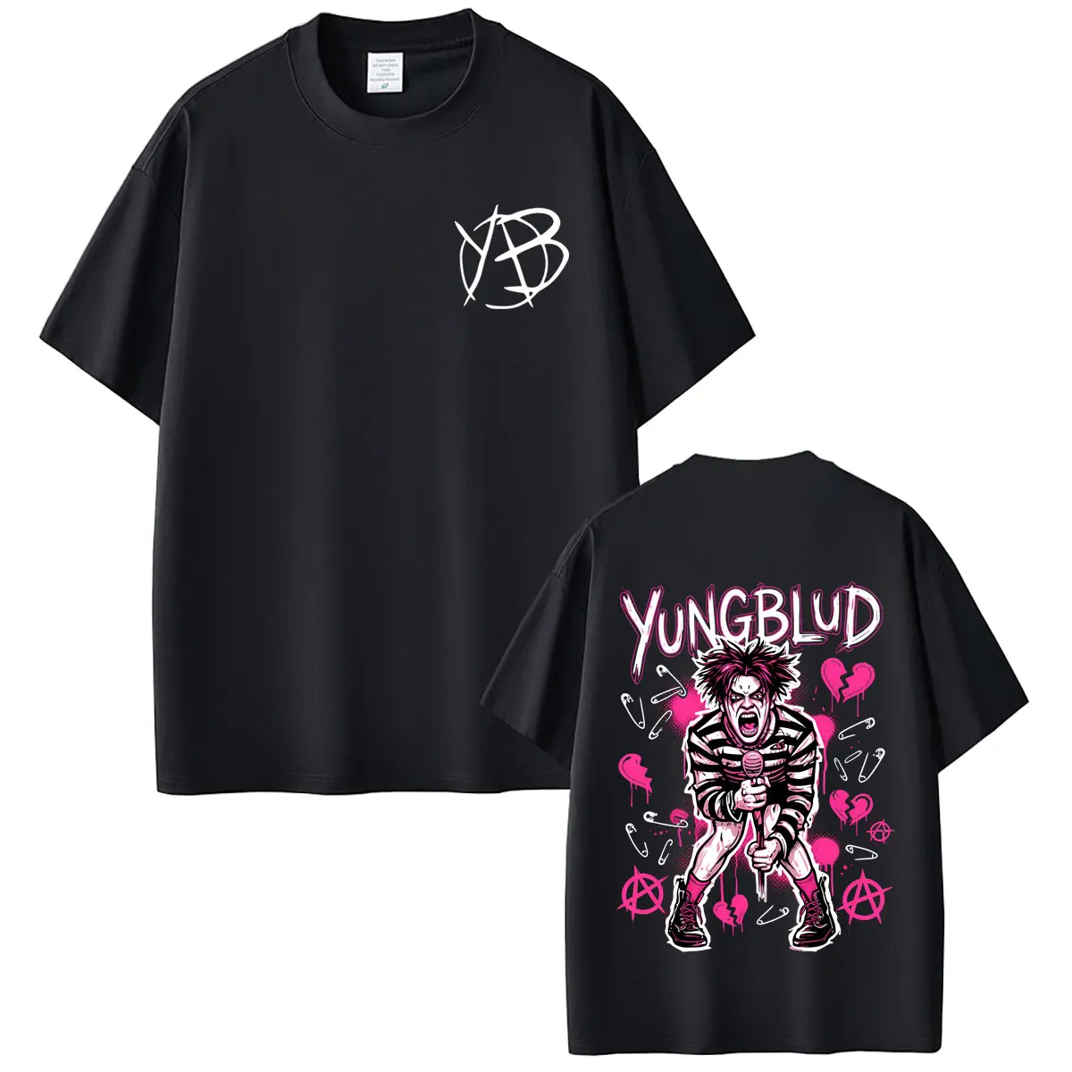 

Hot Singer Yungblud Black Hearts Club T-shirt Men Women Fashion Hip Hop Streetwear Men's Vintage Rock Oversized Crewneck Tshirt