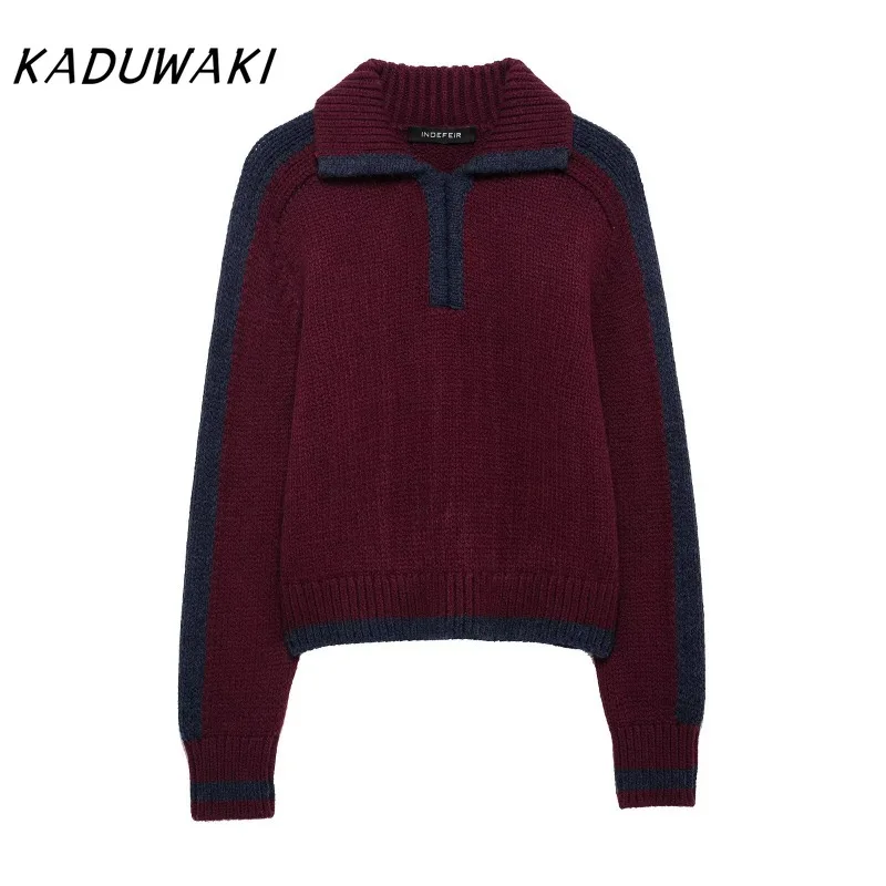 KADUWAKI printemps femmes tricot pulls bordeaux corps marine rayures manches col rabattu pulls ample bureau dame pull Y2k