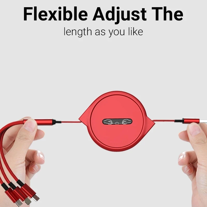 120cm 3 In 1 USB Charge Cable for iPhone 13 12 Micro USB Type C Cable Retractable Portable Charging Cable For iPhone X 8 Samsung