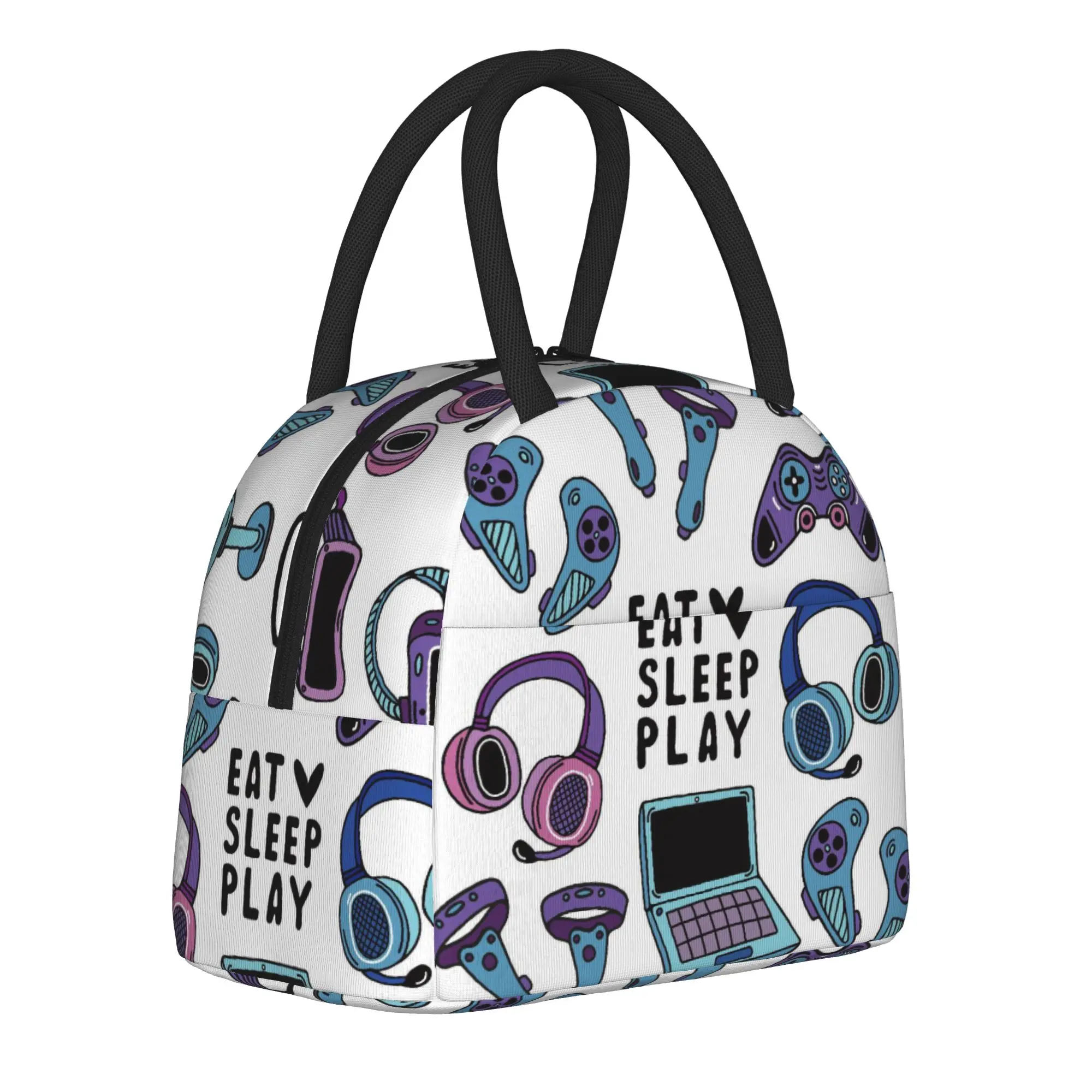Game Controller Pattern  Insulated Lunch Bags Cooler Bag Meal Container  Leakproof Tote Lunch Box Food Handbags Beach  Outdoor