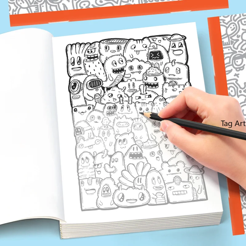 An Adult Decompression Graffiti Style Healing Coloring and Coloring Picture Book, Black and White Dense Line Draft, 22 Pages