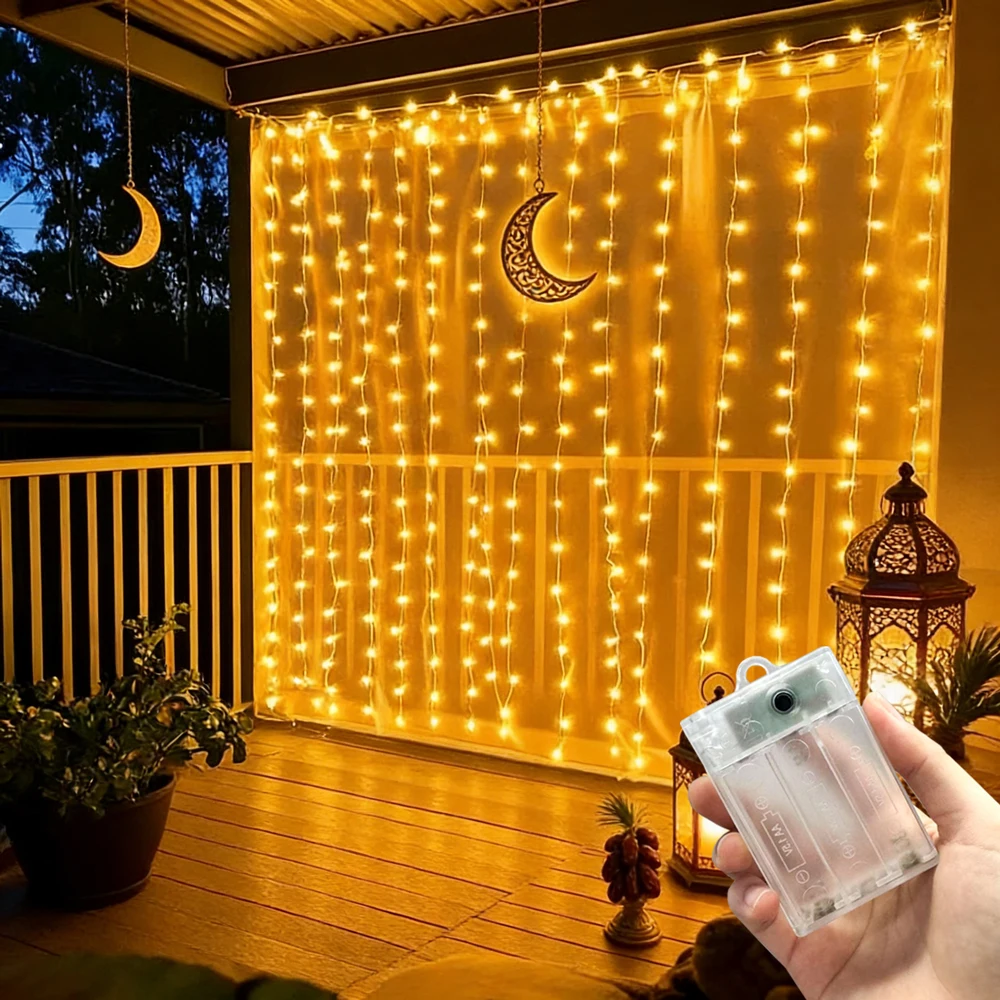 

LED Curtain Fairy Light String Battery Power Outdoor Bedroom Decoration Ramadan Home Decoration Mother's Day Eid Mubarak