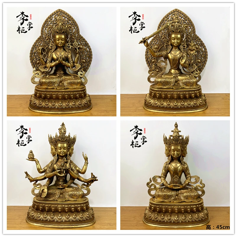 Copper green Tara four arms Guanyin wields sword Manjushri Earth Treasure Bodhisattva respects wins Buddha's mother Lianhuasheng