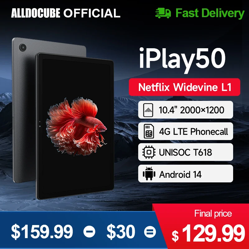 Alldocube iPlay50 2024 10.4 2000*1200 Tablet UNISOC T618 Octa Core Android 14 6GB RAM 128GB ROM Netflix L1 4G Dual SIM Card