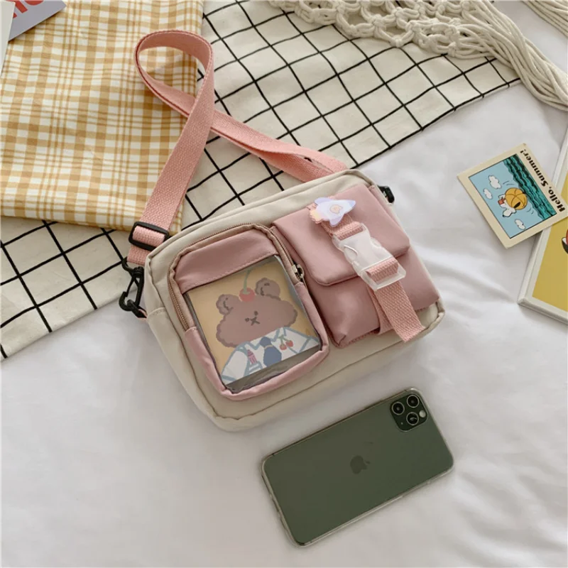 Japanse styl Kawaii torba dziewczyny uczeń mała nylonowa torba Mutipockets przezroczysty Crossbody torby kobiety nowa torba na ramię Bolsa Mujer