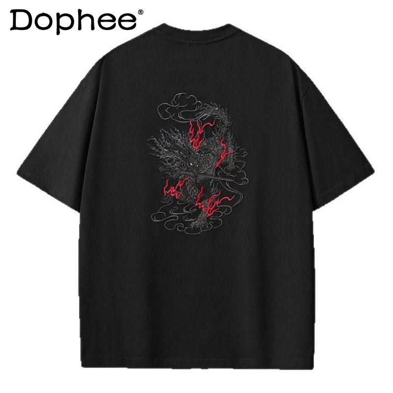 

2025 Men's Summer New Cotton Short-sleeve T-shirts Men's Embroidered Loose Comfort Over Size Tops Masculinity Round Neck Tees