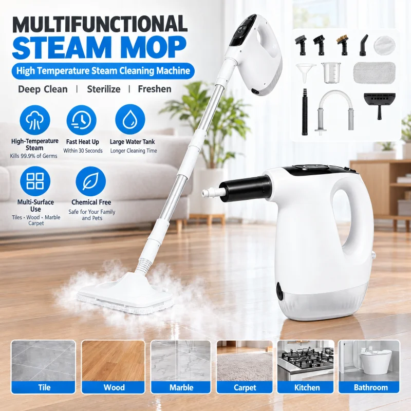 8-in-1 Multifunctional Household Electric High-Temperature Steam Cleaning Machine Portable Handle Suitable for Floor Appliances