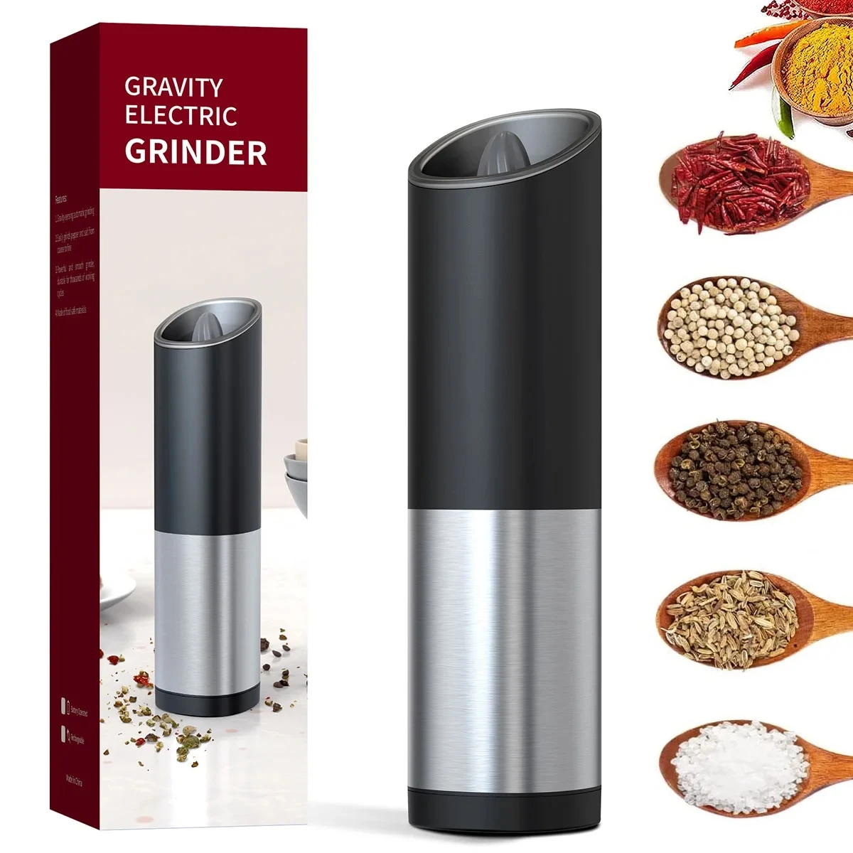 

Pepper Grinder Automatic Salt And Pepper Grinder Stainless Steel Electric Spice Mill With LED Light Adjustable Coarseness