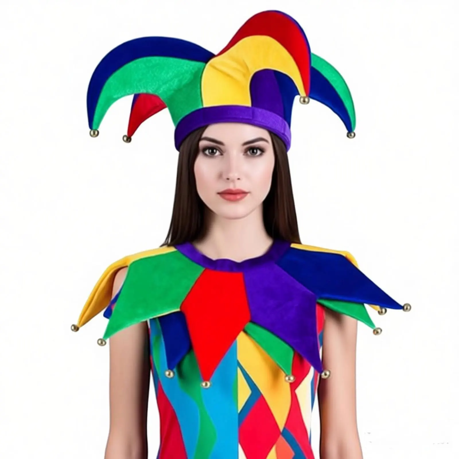 

‌Unisex Jester Clown Hat with Bell Collar for Halloween Cosplay Costume Accessory Women Men Festive Performance Funny Party Hat‌