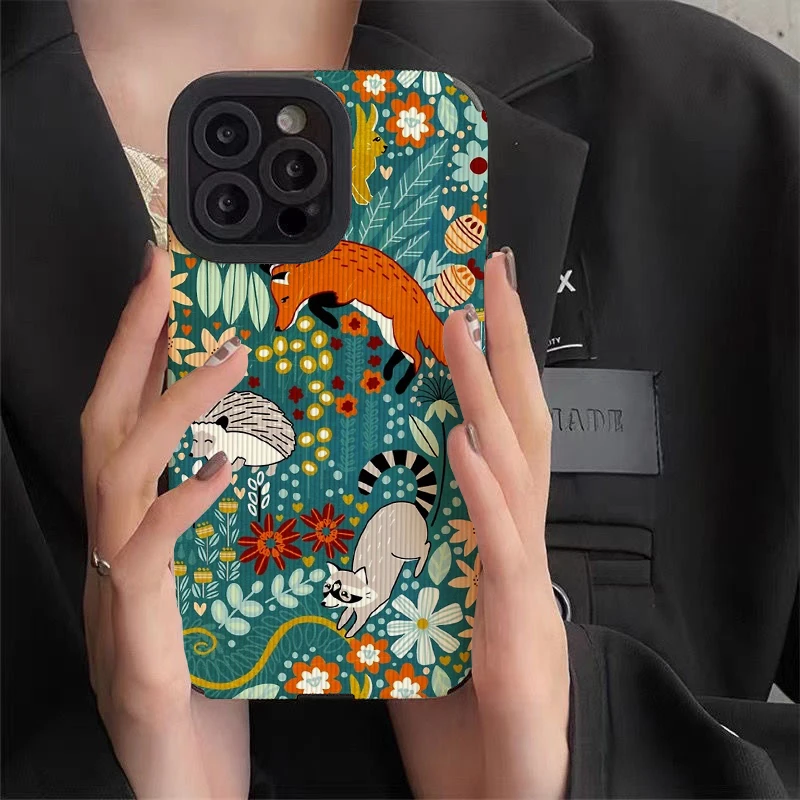 Textured Woodland Pattern Phone Cases for IPhone 11 Case 14 Pro Max 15 Pro Max IPhone Case for IPhone 13