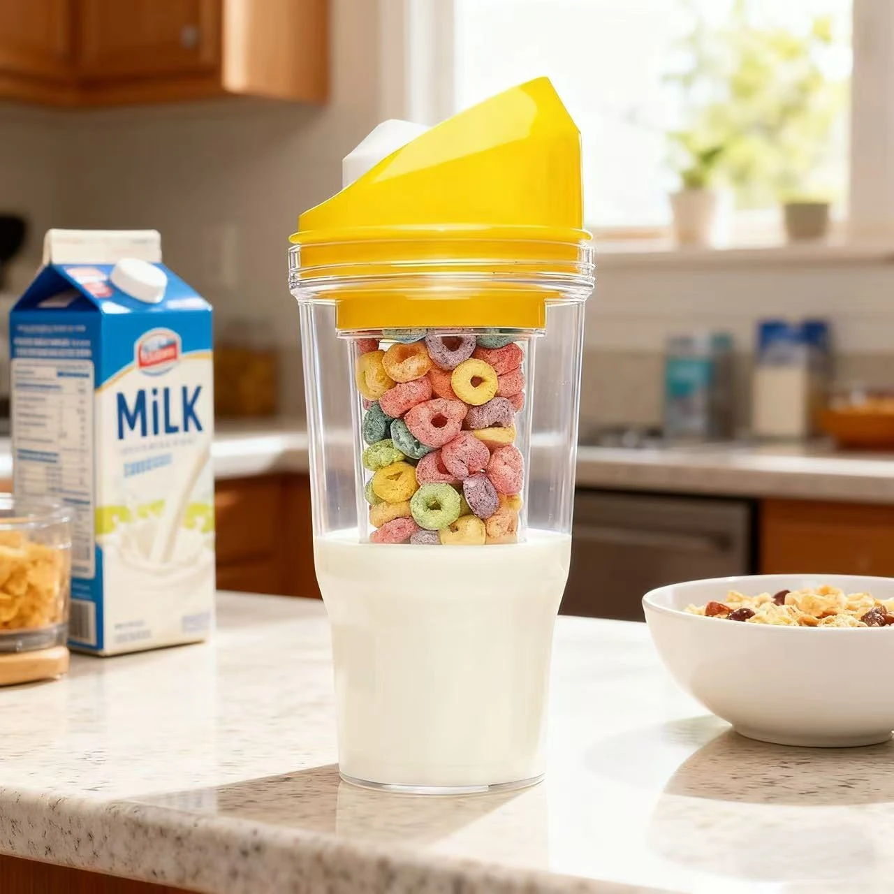 Taza de agua para desayuno de doble capa, separador de leche y cereales, uso portátil en frío y caliente a prueba de fugas, ideal para trabajadores de oficina y estudiantes