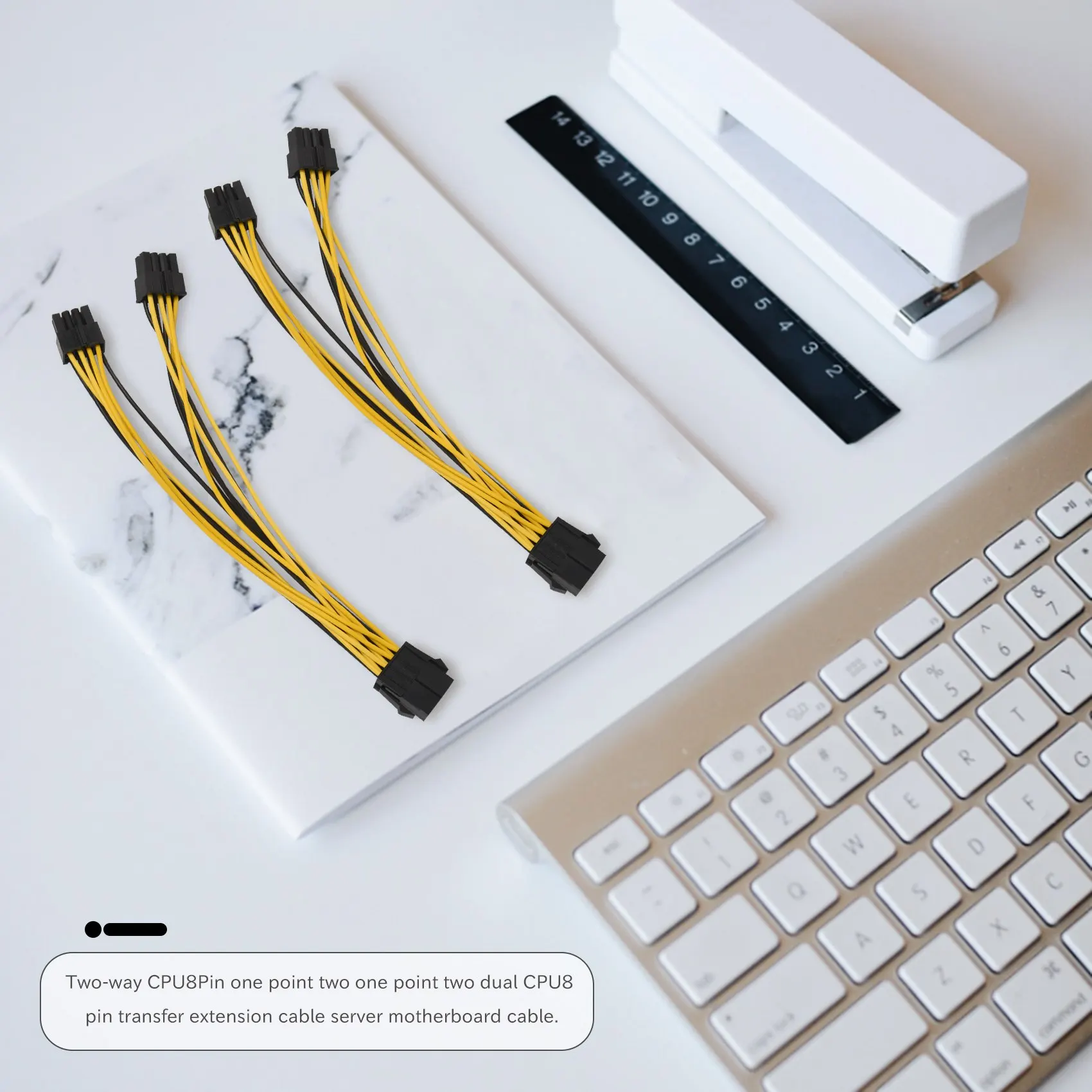ABIJ-CPU 8Pin Female 1 To 2 Male 4+4Pin Y Splitter Power Supply Cable Cord 18AWG 20CM