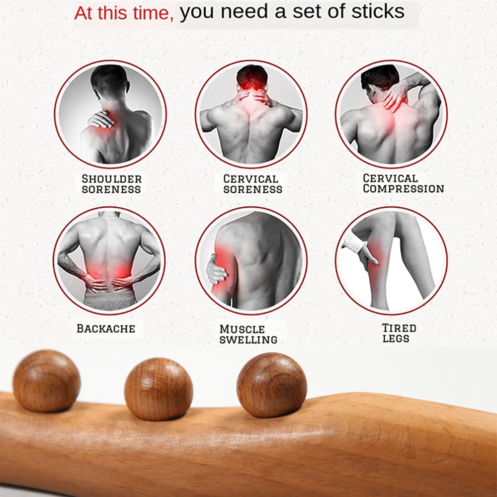 8/20 Beads Massager for Body Natural Carbonized Wood Scraping Massage Stick Back Massager SPA Therapy Tool Point Treatment Relax