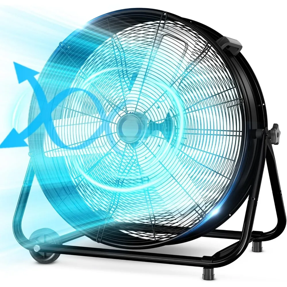 24 Inch Industrial Drum Fan High Velocity Floor Shop Fan 3 Speed, Heavy Duty Metal Air Circulator with Adjustable Tilt