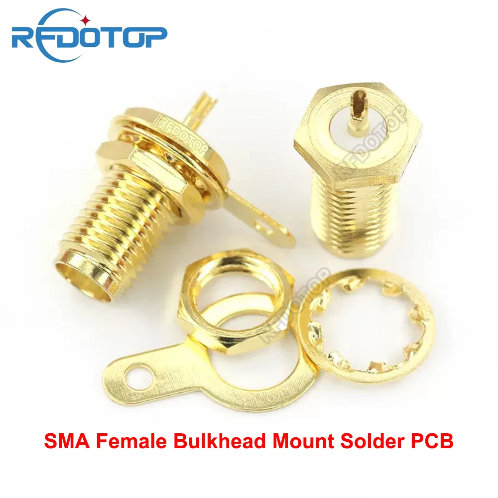 Panel Mount SMA Female Jack RF Connector Handle Solder PCB Socket Nut Bulkhead Gold Plated Radio Wifi Antenna High Quality