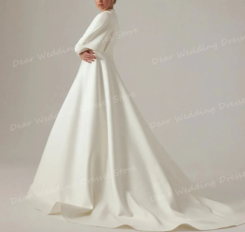 Modern Elegant Wedding Dresses A Line Sexy Long Cap Sleeve Women's Bridal Gowns High Neck Satin Formal Party Robe De Mariée 2024