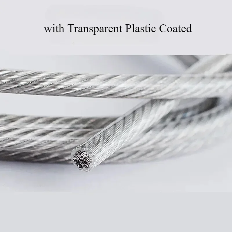 Dia 0.5/1/1.5/2/2.5/3/5mm 304 Stainless Steel PVC Coated Flexible Wire Rope Soft Cable Transparent Stainless Steel Clothesline