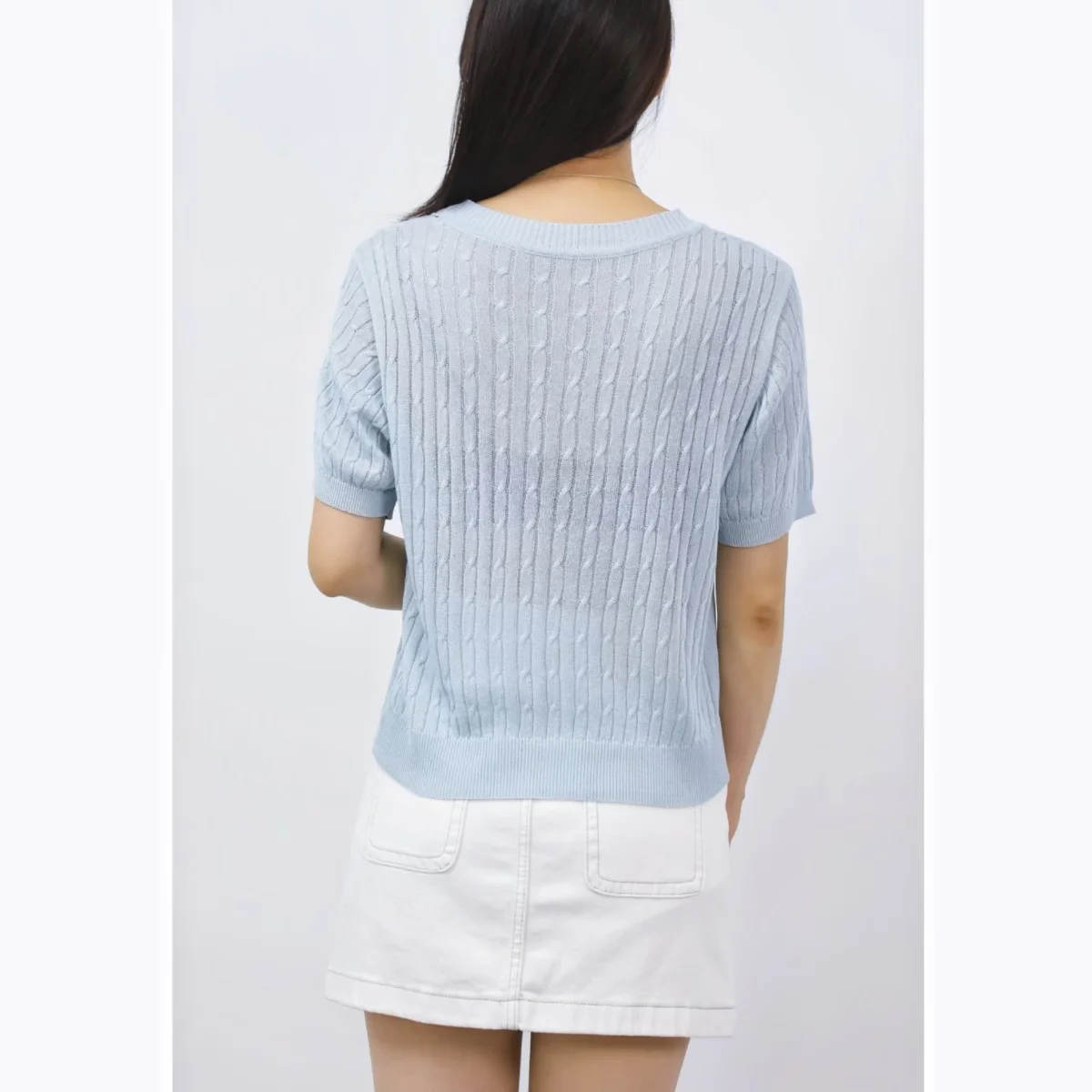 2025 ฤดูร้อนผู้หญิงใหม่แขนสั้นเสื้อถักบางรอบคอSlimmingดูแฟชั่นอายุ-ลดการออกแบบtop