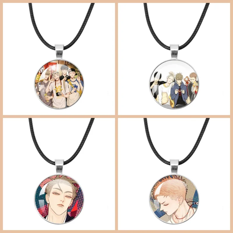 Anime 19 Days Accessories Old Xian Hetian Jian Yi Manga Figure Silver-plated 25mm Leather Rope Necklace Glass Handmade Pendant