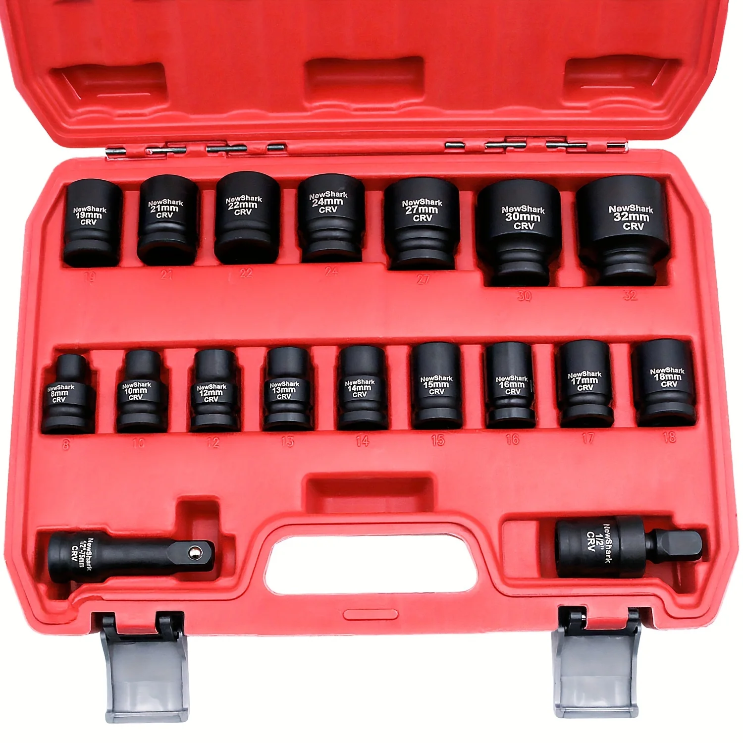 18-Piece 1/2 “ Drive Impact Socket Sets,Metric Socket Set(8-32mm),CR-V Steel,6 Point,Socket Set With Portable Storage Cas