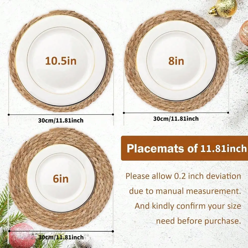 Of 4 6 Natural HandWoven Bohemian Water Hyacinth Placemats 11.81 Diameter Vintage RattanStyle Mats For Home Dining, Rustic Outd