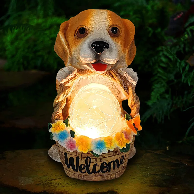 

Outdoor Courtyard Solar Animal Statue Decoration Garden Resin Handicraft Simulation Puppy Statue