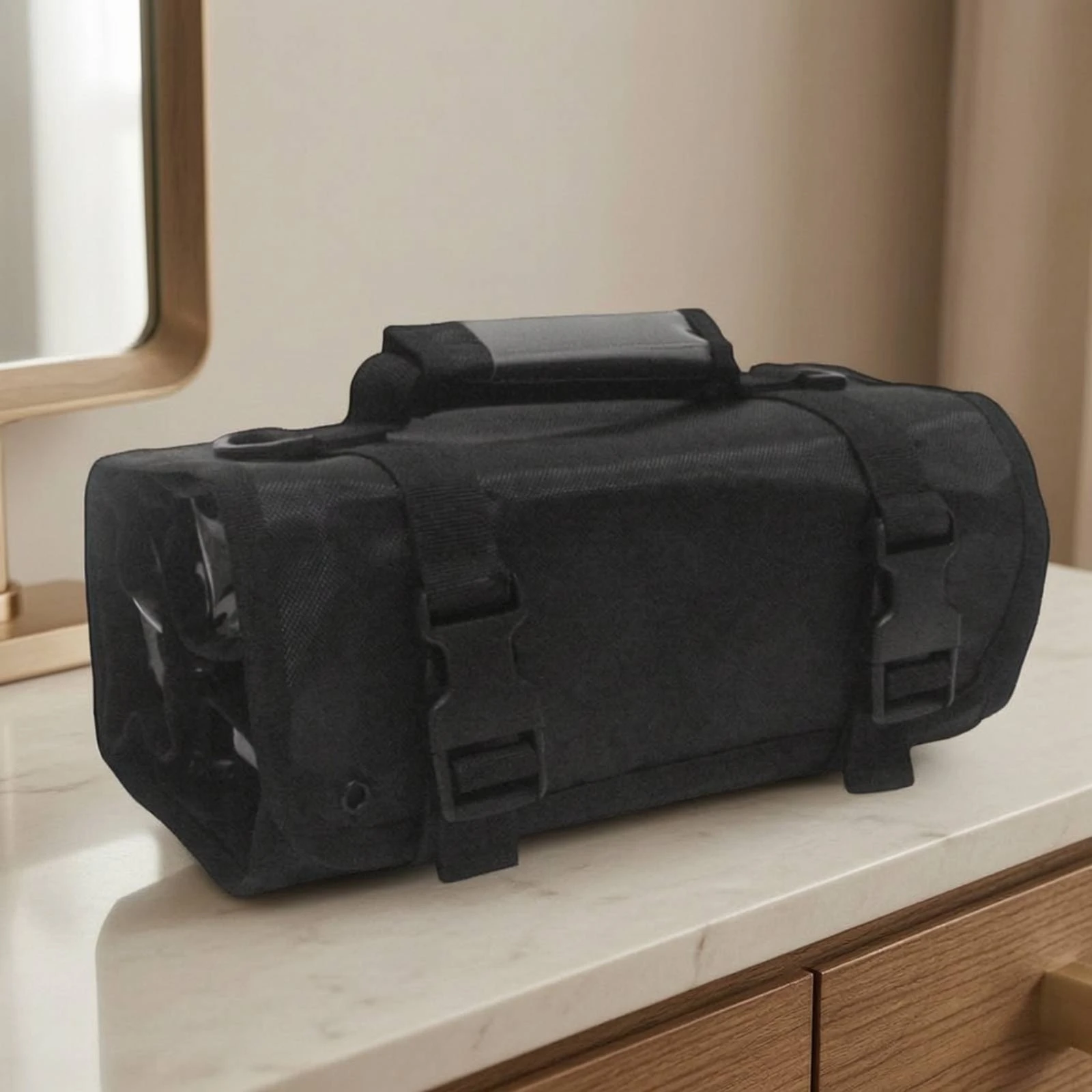 Makeup Organizer Bag with Detachable Compartments Waterproof Roll-up Makeup Bag Cosmetic Case Clear-View Compact for Travelers