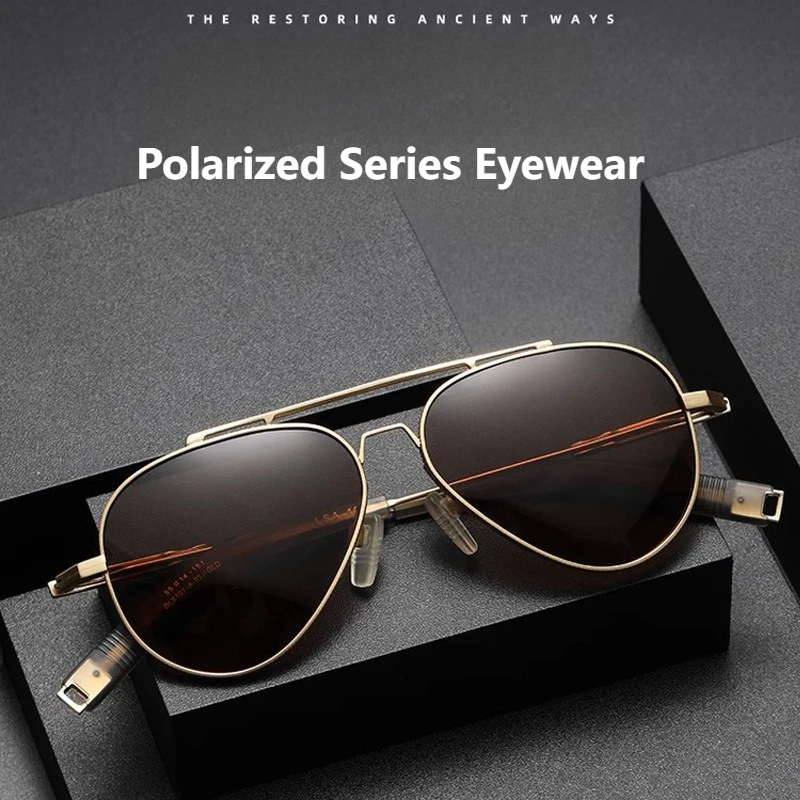 

Vintage Polarized Mirror Pure Titanium Industrial Punk Style Pilot Sunglasses Men Outdoor Driving Fishing Eyewear UV Protection
