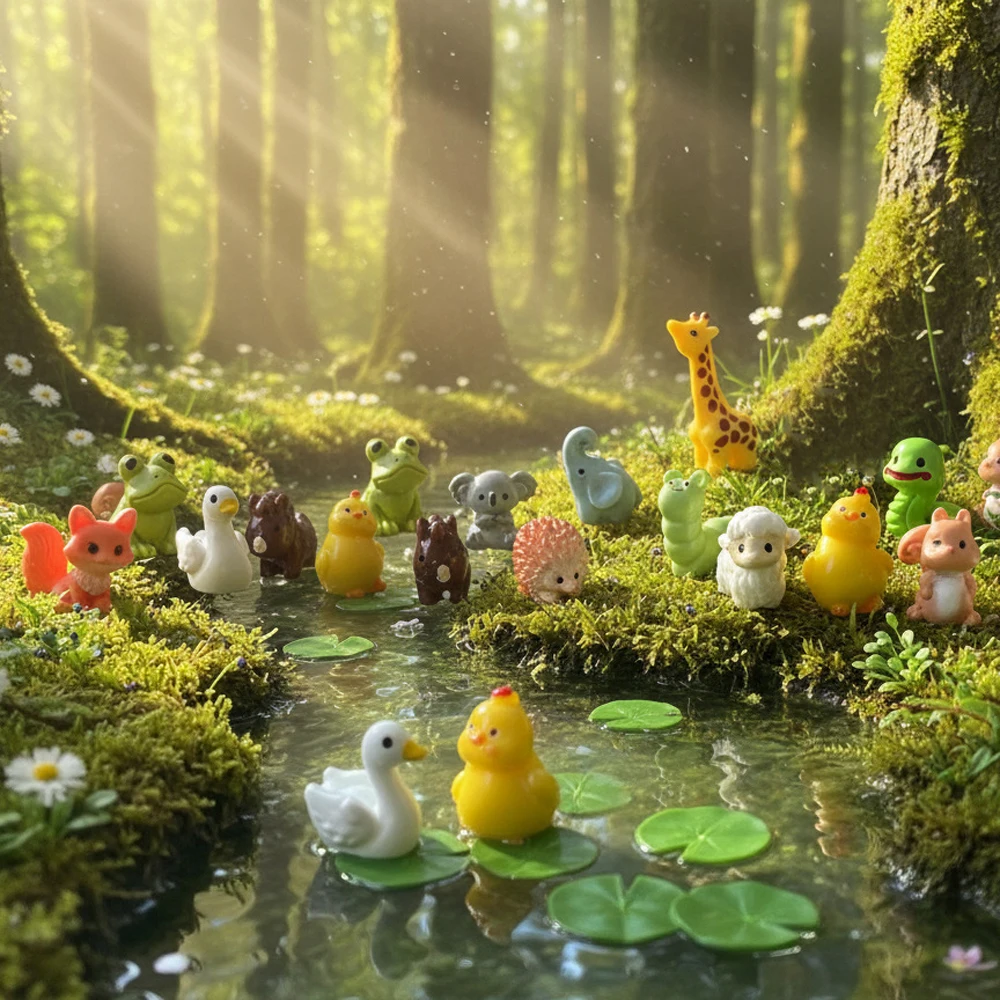 15Pcs Mini Resin Animals Resin Animals Figurines Bulk for Micro Fairy Party Favors Garden Hide