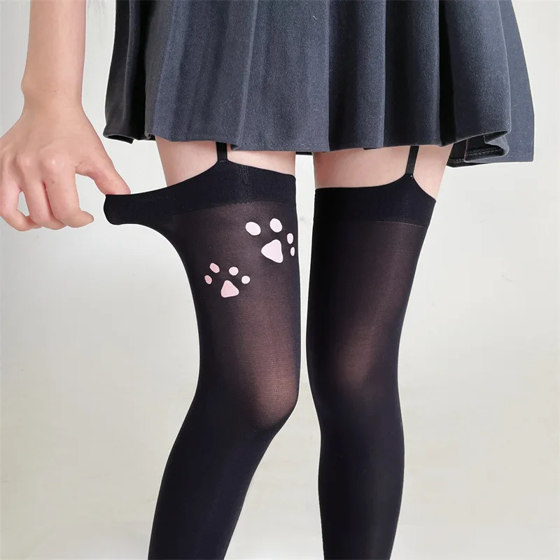 

Velvet Paw Print Over-Knee Socks Kawaii Garter Sweet Sexy Girl Stockings Playful Kitten Heel Sleeves for Girls Anime Thigh Highs