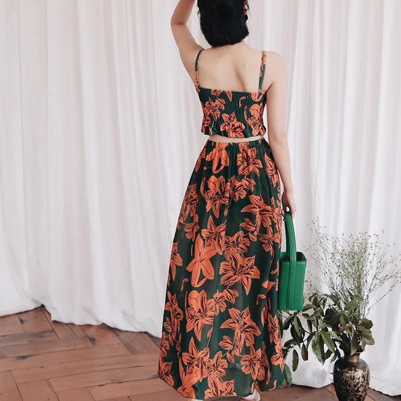 Bloemenprint Bikini Dames T-stuk Badpak Afslankende Buik Cover-up Paar Set Strand Thermisch Vaion Zwempak