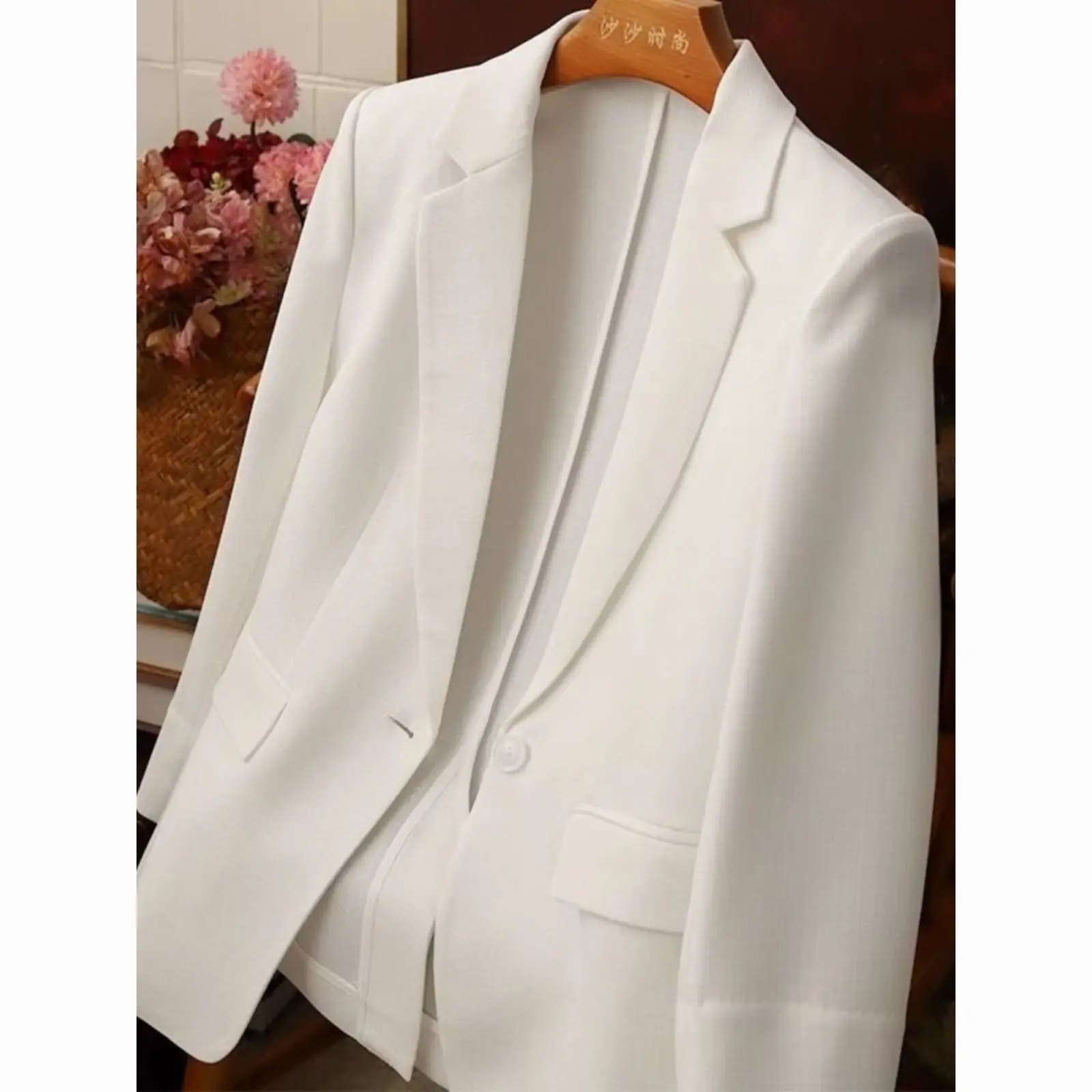 

Loose Women's White Suit Jaet Simple Sle Spring Autumn New Arrival Ele ort Coat for Small Women Profional Pants ...