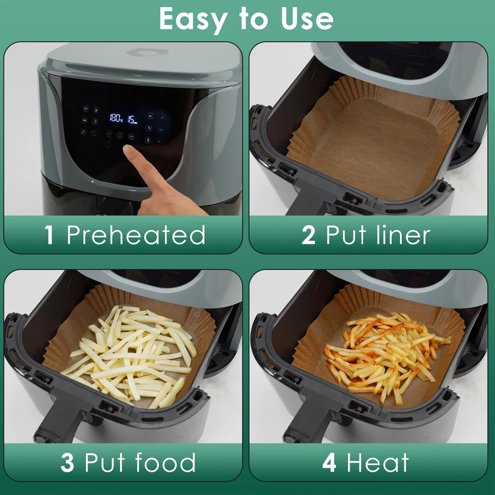 50-400 Stück Einweg-Backpapier für Heißluftfritteuse, Antihaft-Ölbeständige Pergamentmatten für Kochen, Mikrowelle, Backblech, Grill und Braten – Detail 5