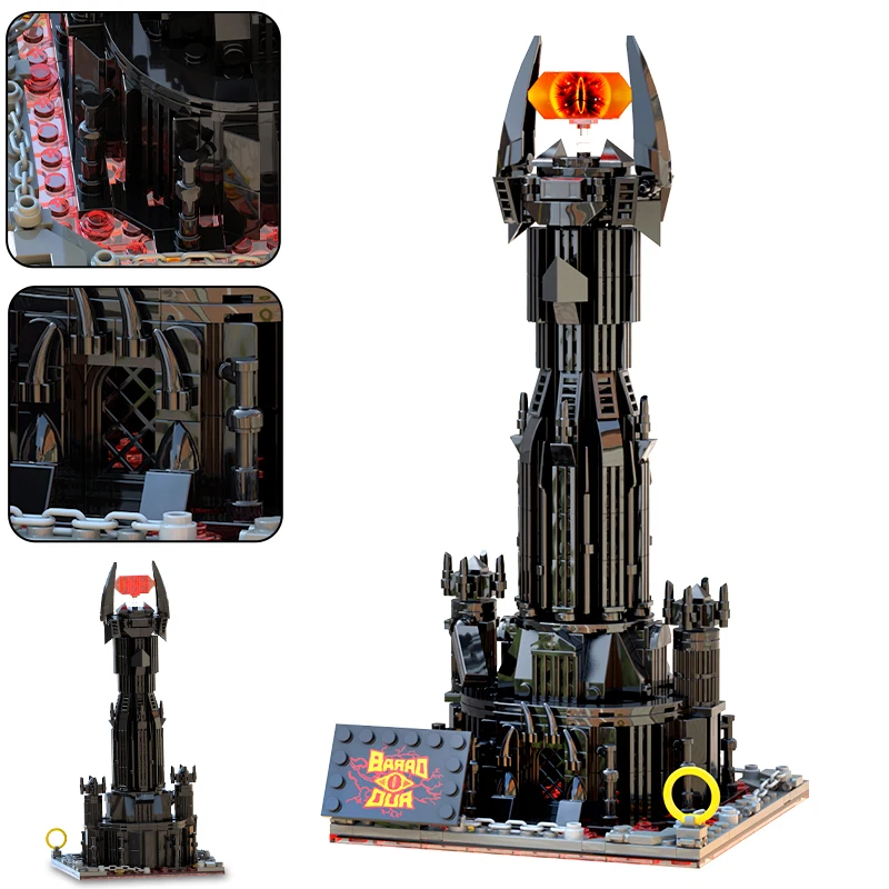 MOC-Black Devil Tower Building Block Sets, Fortaleza Mágica Criativa, Tijolos de Castelo, Brinquedos para Colecionador, Presente para Crianças, Anéis, Novo, Preto