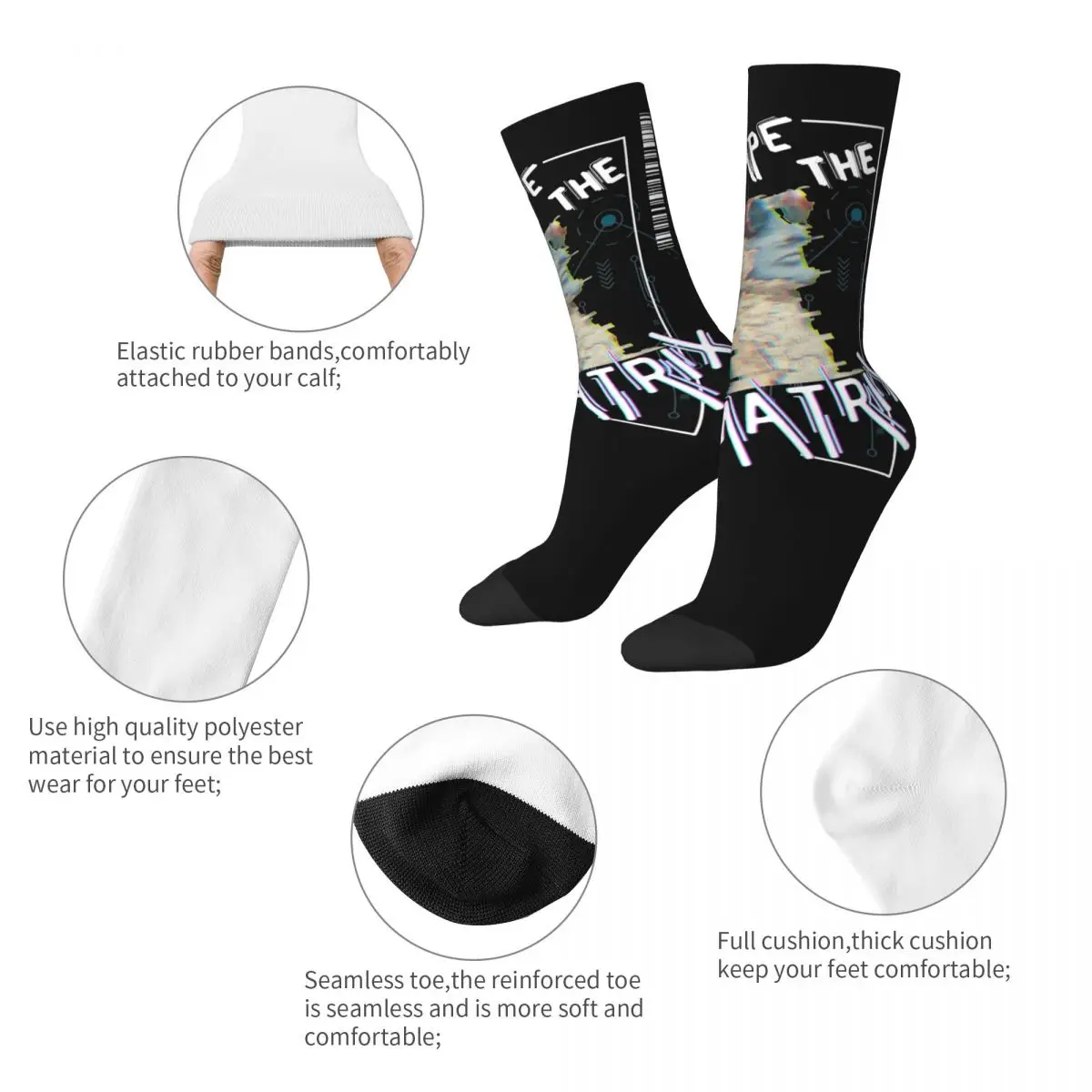 Fashion Escape The Matrix Premium Basketball Socks Polyester Middle Tube Socks for Women Men Sweat Absorbing