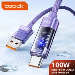 Toocki 투명 C타입-USB C 고속 충전 디스플레이 케이블, 맥북 샤오미 삼성 포코 리얼미, 6A 100W