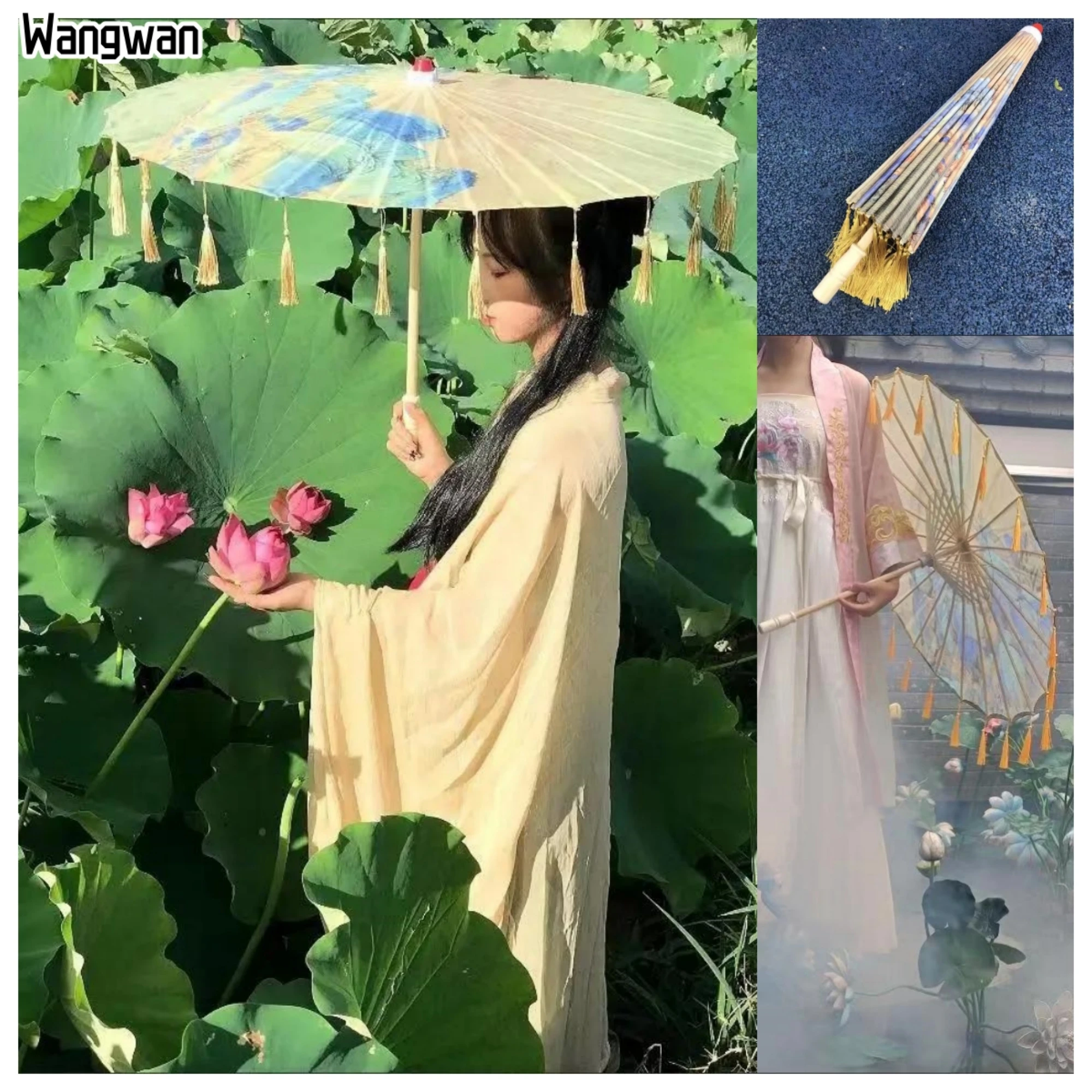 Sino Japanese Yarn Oil Paper Silk Fabric Fox Umbrella Clothing Ancient Chinese Princess Drama White Craft Cosplay Parasol 82cm