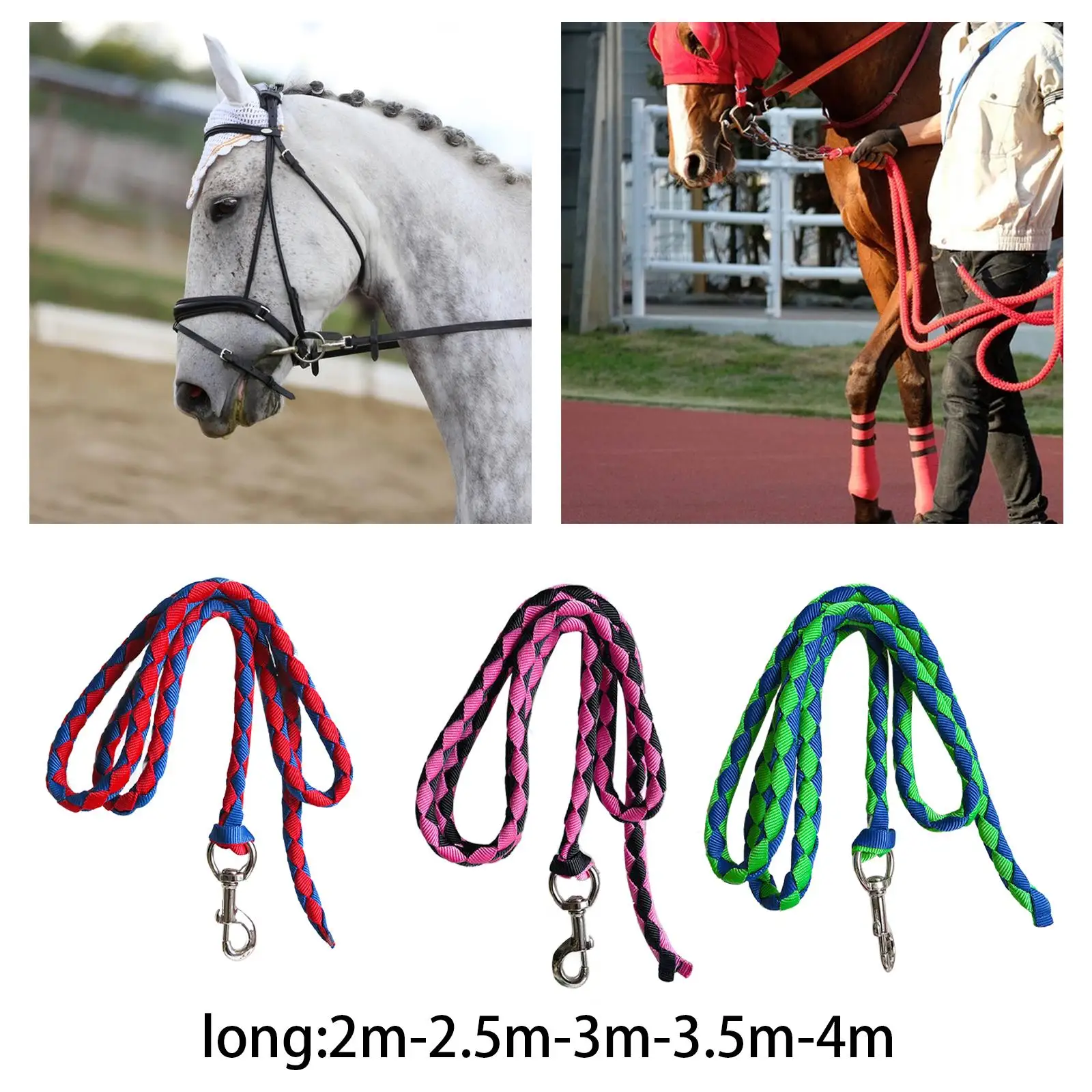 Horse Lead Rope Attach to Halter or Harness Equestrian Equipment Heavy Duty Braided Webbing Horse Rope Rein with Snap Hook