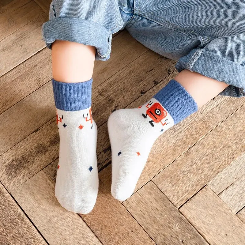 5Pairs/Lot Cartoon Kids Socks Casual Baby Boys Cotton Stripe Spring Autumn Toddler Knitted Children Socks For 1-8Years