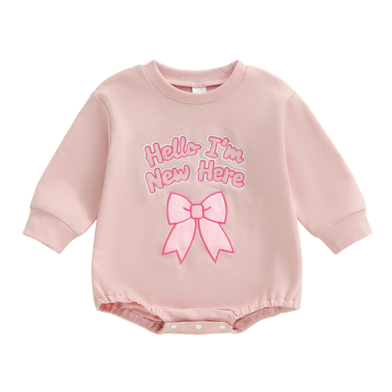 

Baby Girls Fall Bubble Romper Bow Letter Embroidery Long Sleeve Round Neck Jumpsuit